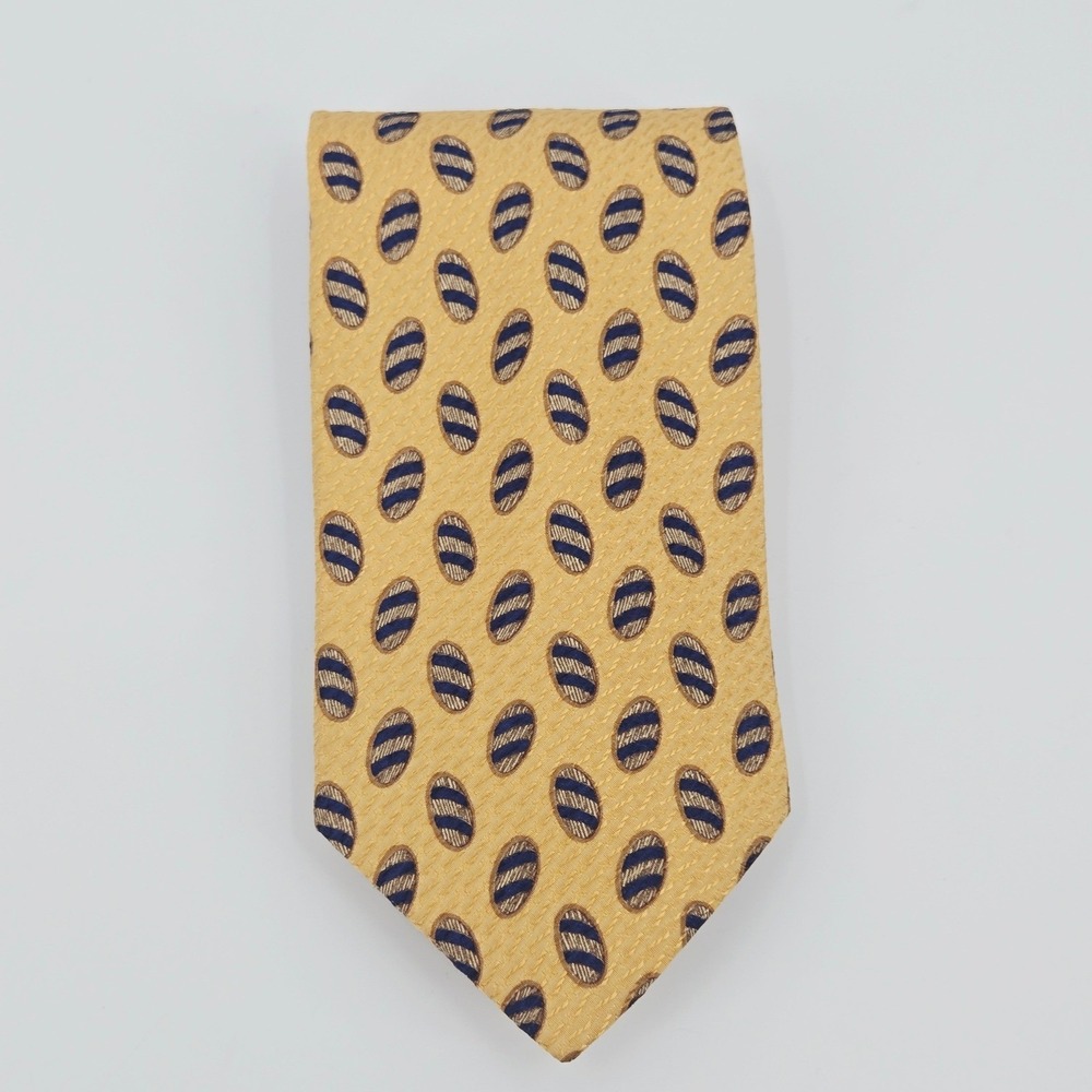 Joseph Abboud Men's Silk Tie Gold Navy Striped‎ Geometric Italy Vintage Y2K 90s